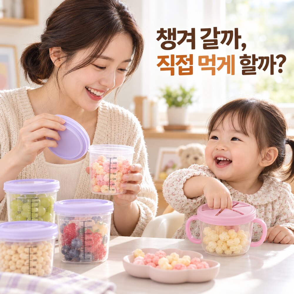 베베락 아이와와 먼치킨 스낵캐처를 사용하는 엄마와 아이