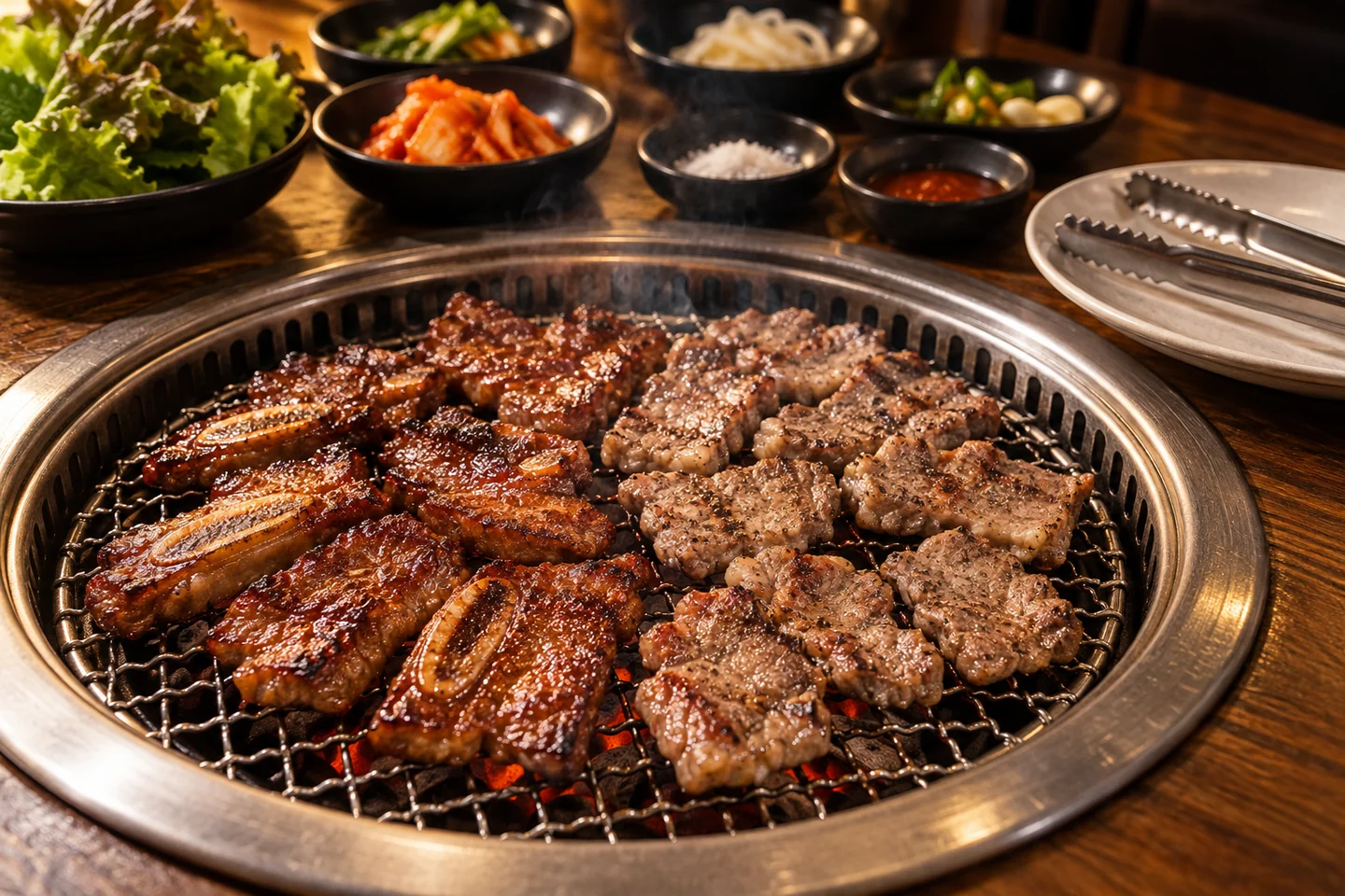 대화숯불가든의 양념·소금 반반 구이 AI 삽화
