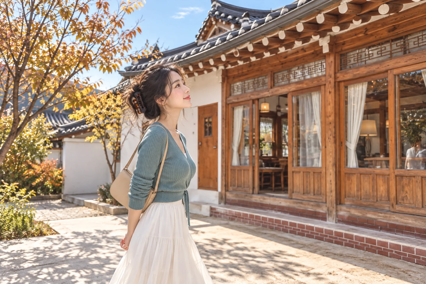 한옥 외관의 공개 자료를 참고한 마에의 가을 산책 AI 재구성 이미지