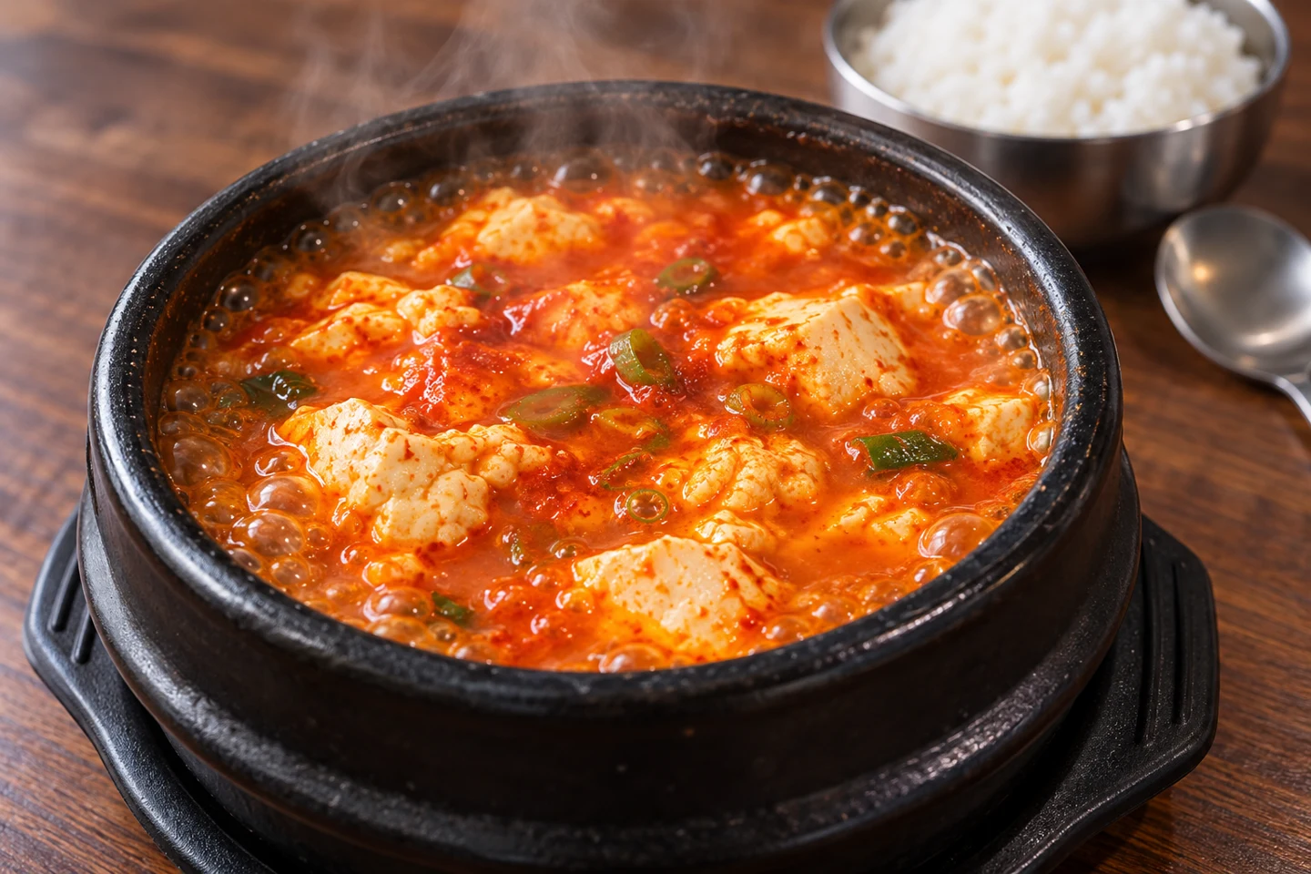 얼큰한 순두부찌개를 표현한 AI 이미지