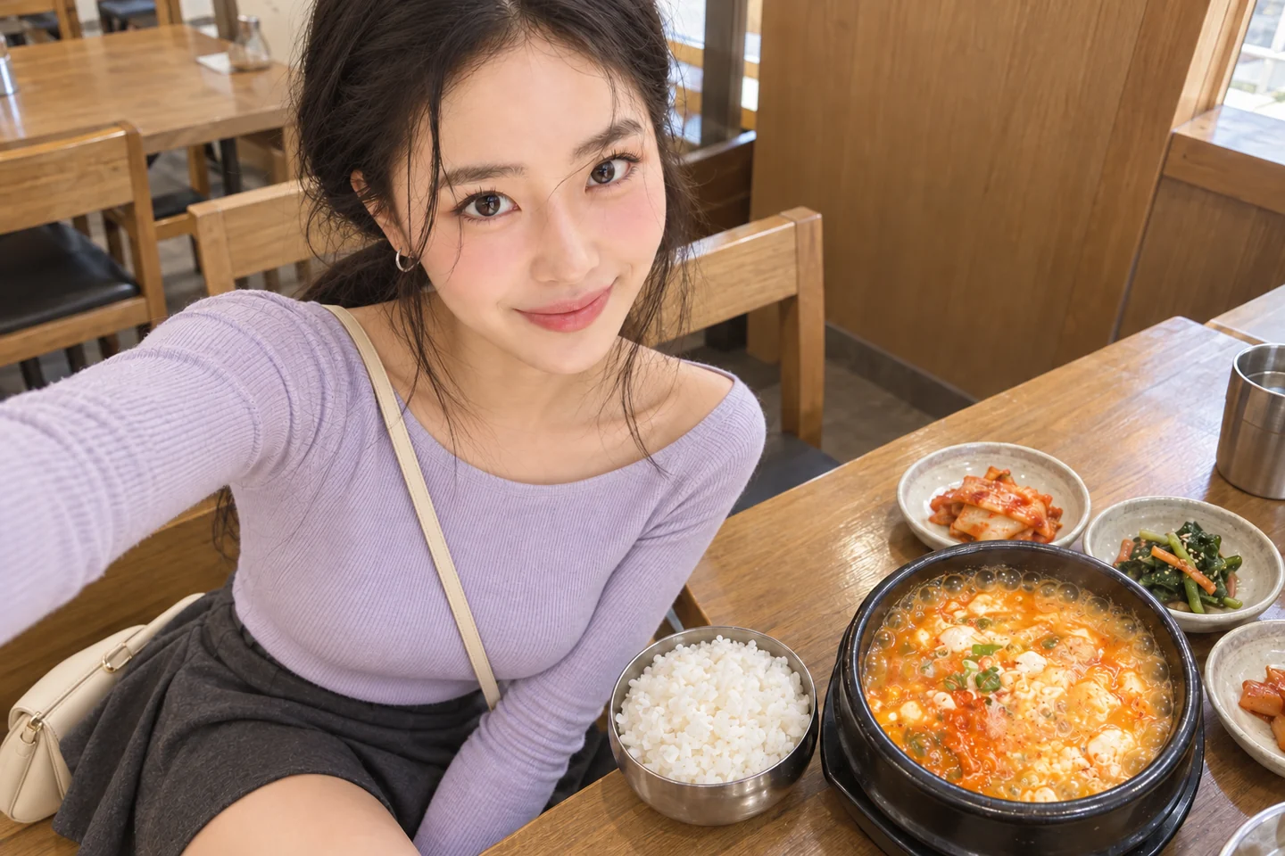 순두부찌개와 김마에 셀카 AI 재구성 이미지