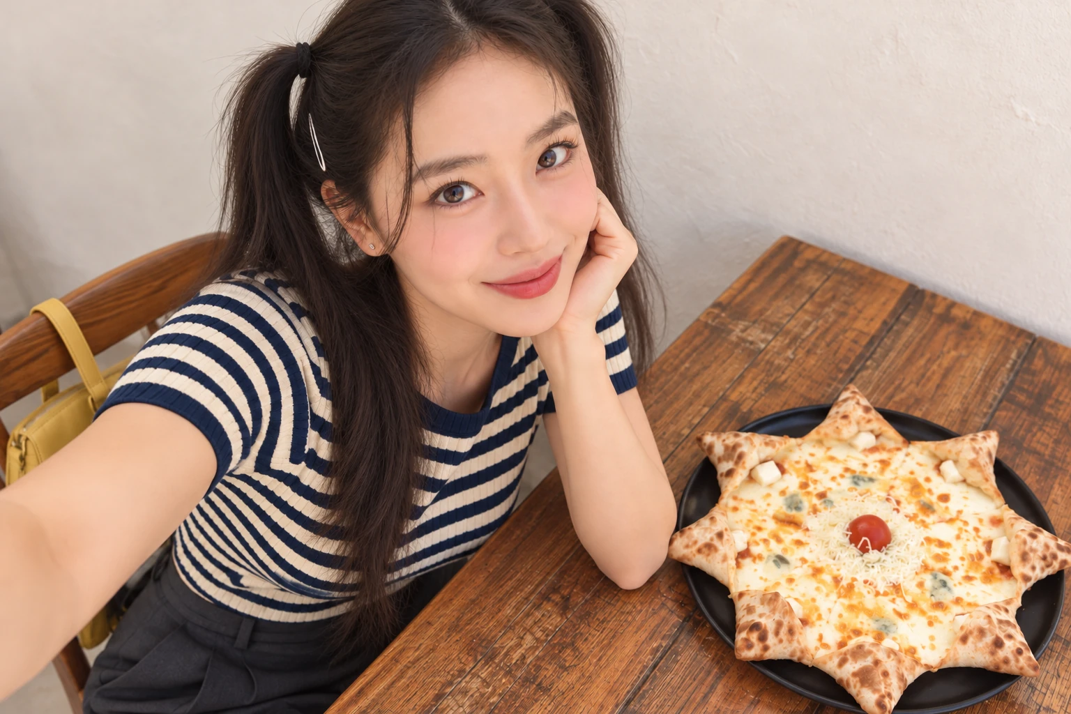 김마에와 별 모양 치즈 피자의 AI 셀카