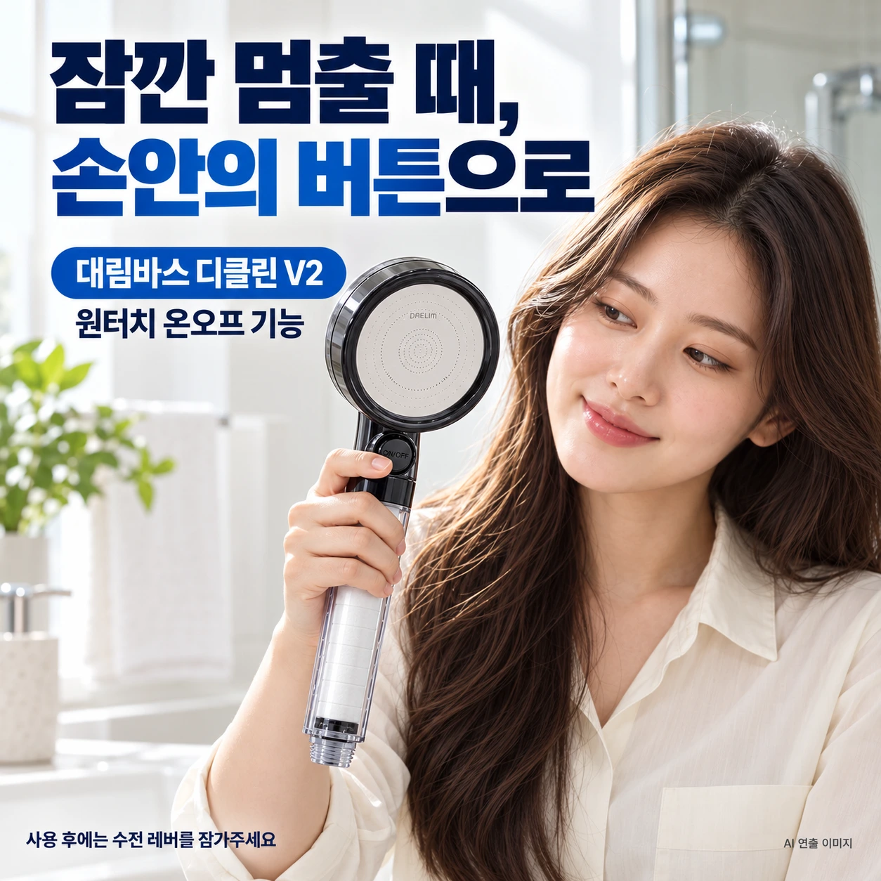 디클린 V2의 헤드 아래 온오프 버튼 위치를 보여주는 AI 연출