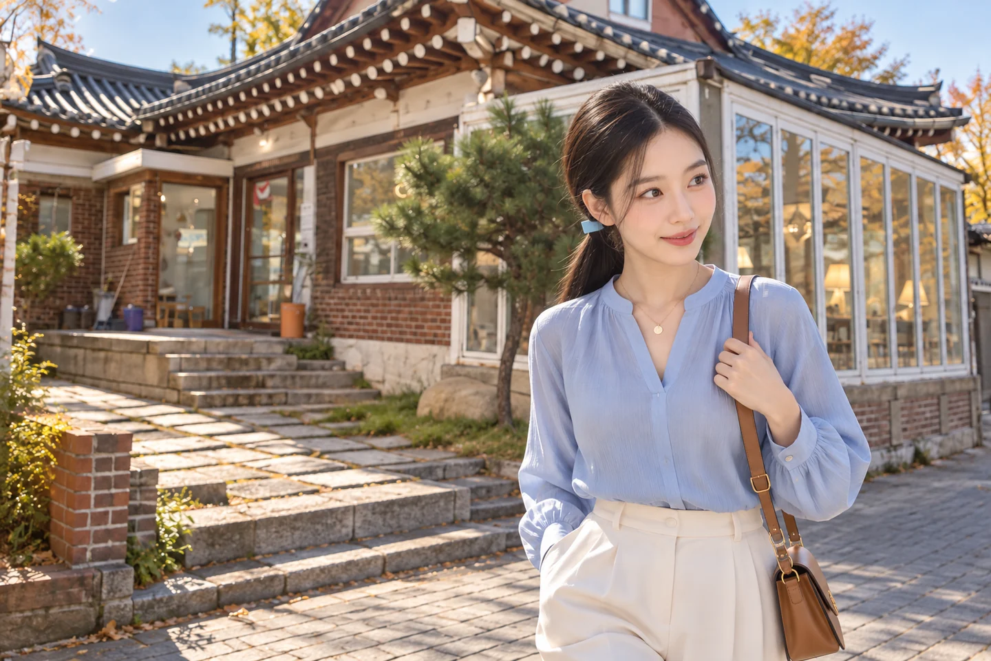 한옥 외관 자료를 참고한 마에의 경주 가을 산책 AI 재구성 이미지