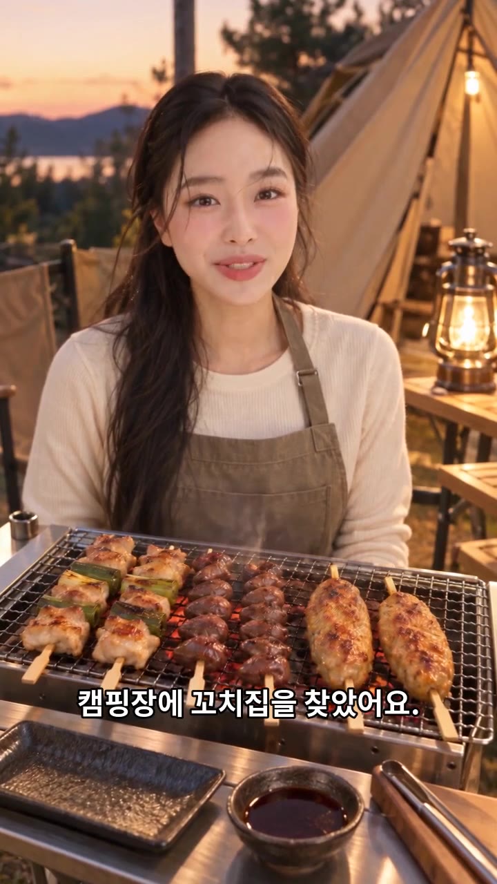 AI 캐릭터 김마에의 토리야 캠핑 영상 장면