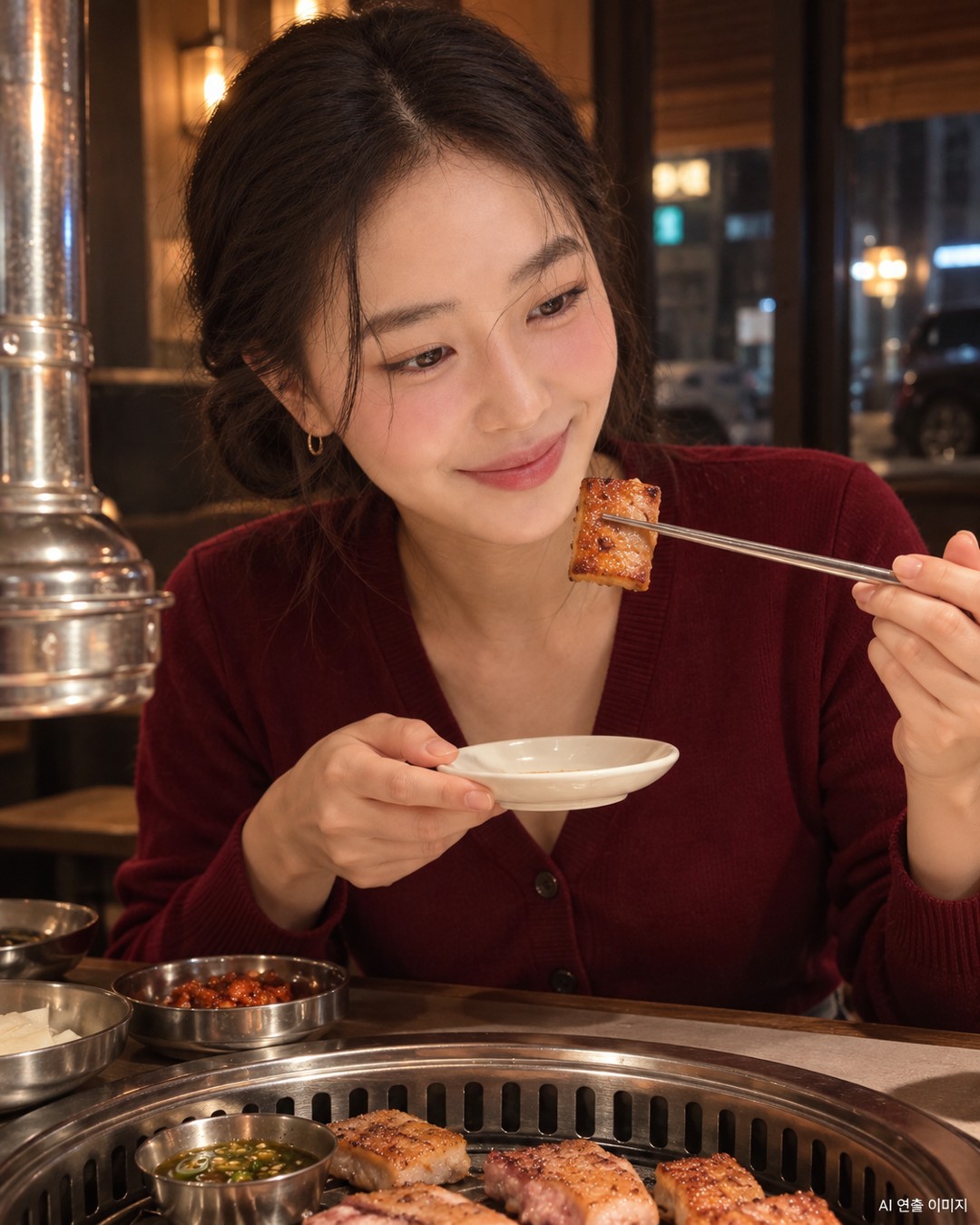껍데기 한입을 소개하는 김마에 · AI 연출